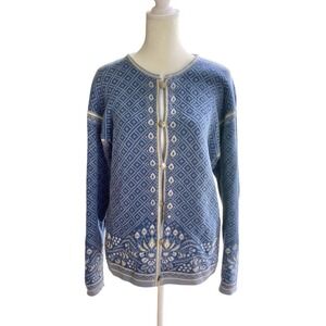 Vintage Dale Of Norway Cotton Fair Isle Silver Button Knit Cardigan M Scandi